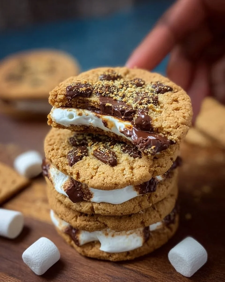 Decadent S'mores Cookies with chocolate, marshmallow, and graham cracker toppings.