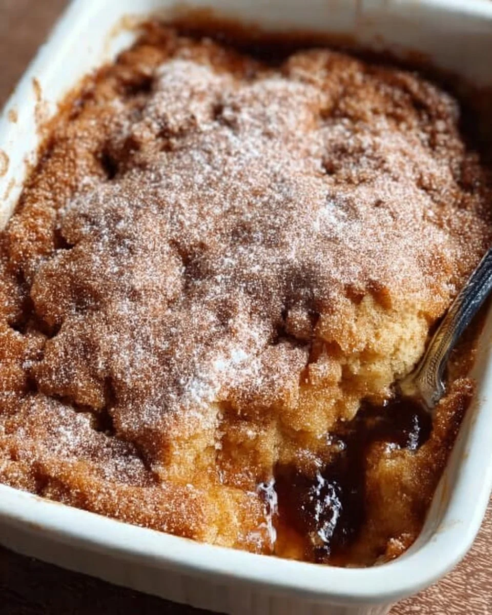 Warm Snickerdoodle Cobbler with cinnamon topping served in a dish