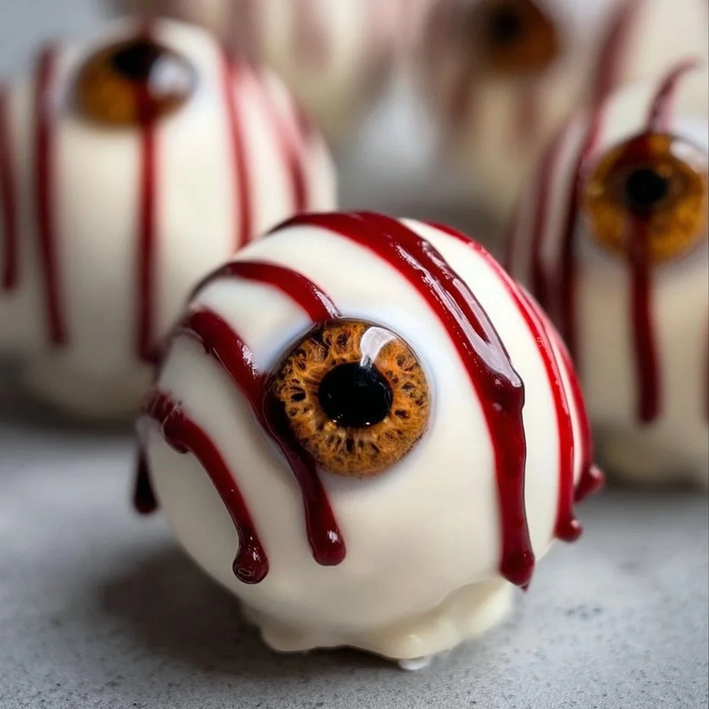 Delicious spooky eyeball truffles decorated for Halloween