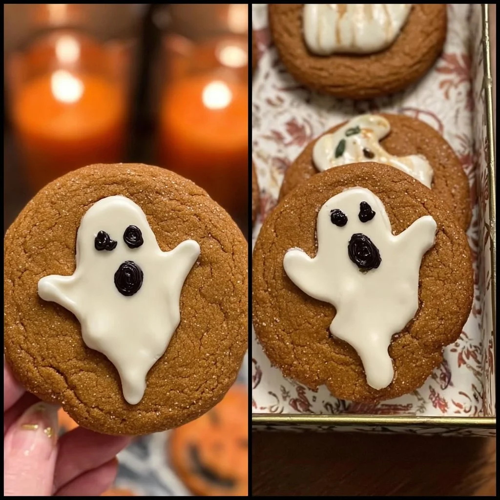 Spooky ghost brown butter pumpkin cookies with festive decorations