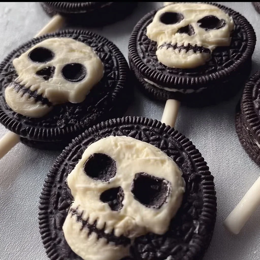 Spooky skeleton Oreos decorated for Halloween