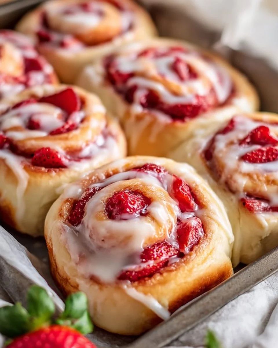 Strawberry Cheesecake Cinnabon Rolls fresh out of the oven