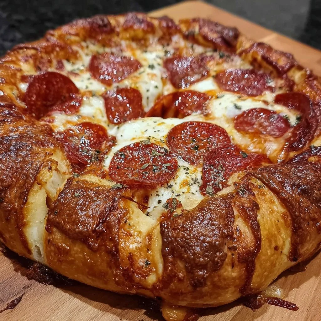 Delicious stuffed crust pepperoni pizza with melted cheese and pepperoni slices