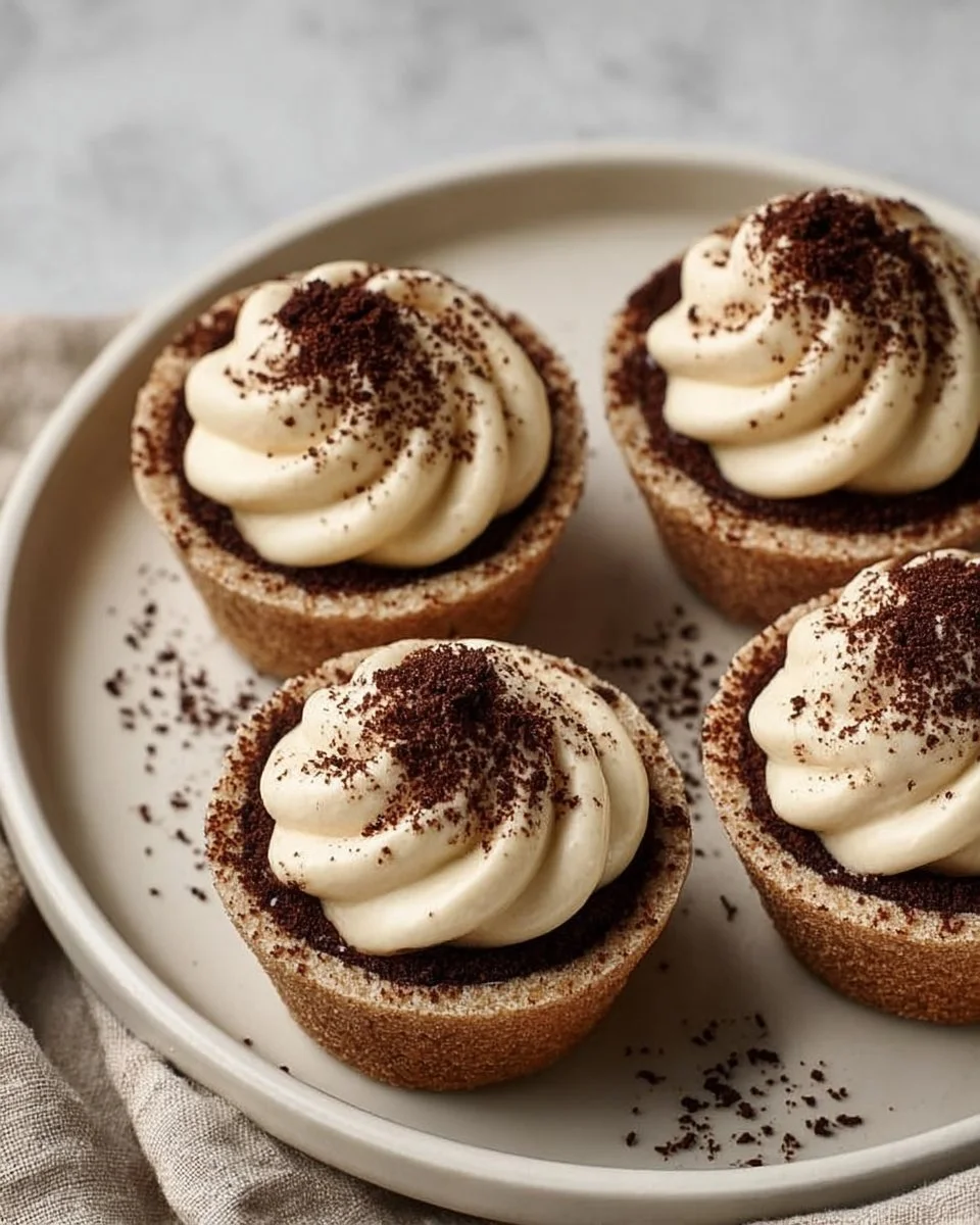 Delicious tiramisu cookie cups with layers of cream and cocoa