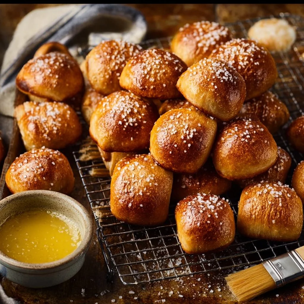 Freshly baked 10 minute pretzel bites served warm with dipping sauce