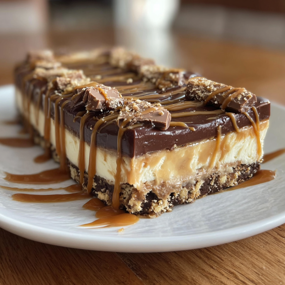 No Bake Twix Cheesecake Slice