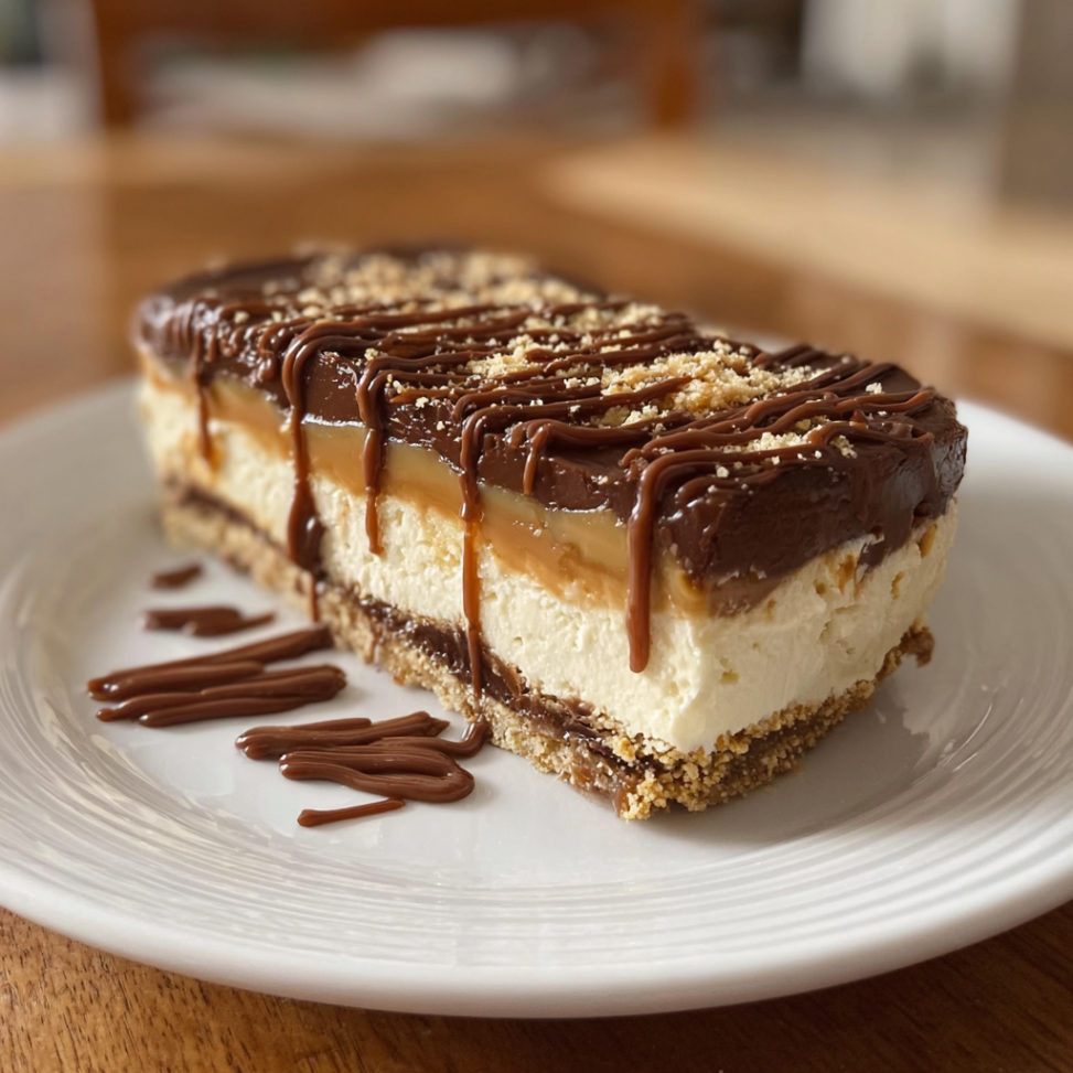 No Bake Twix Cheesecake Slice