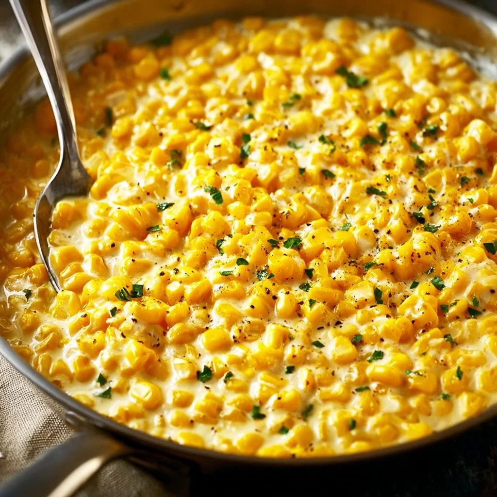 A bowl of creamy, buttery creamed corn ready to serve.