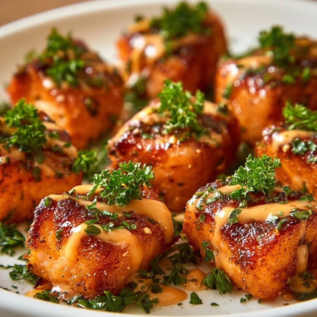 Crispy Bang Bang Salmon Bites served on a plate