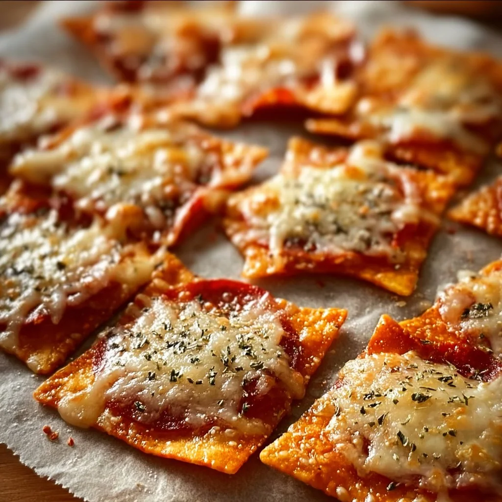 Bowl of crispy pizza chips, a delicious snack inspired by pizza flavors.