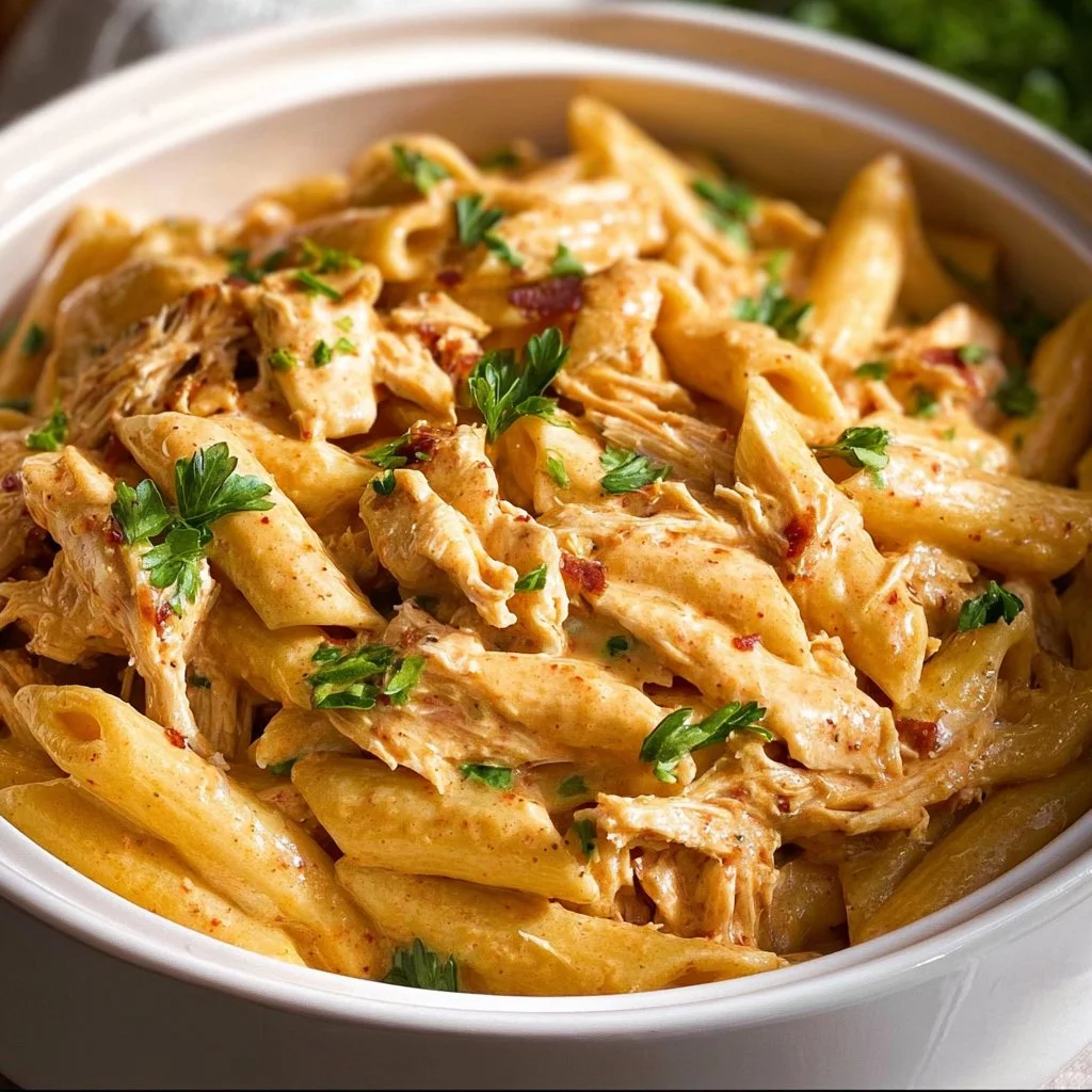 Delicious Crock Pot Creamy Cajun Chicken Pasta served in a bowl