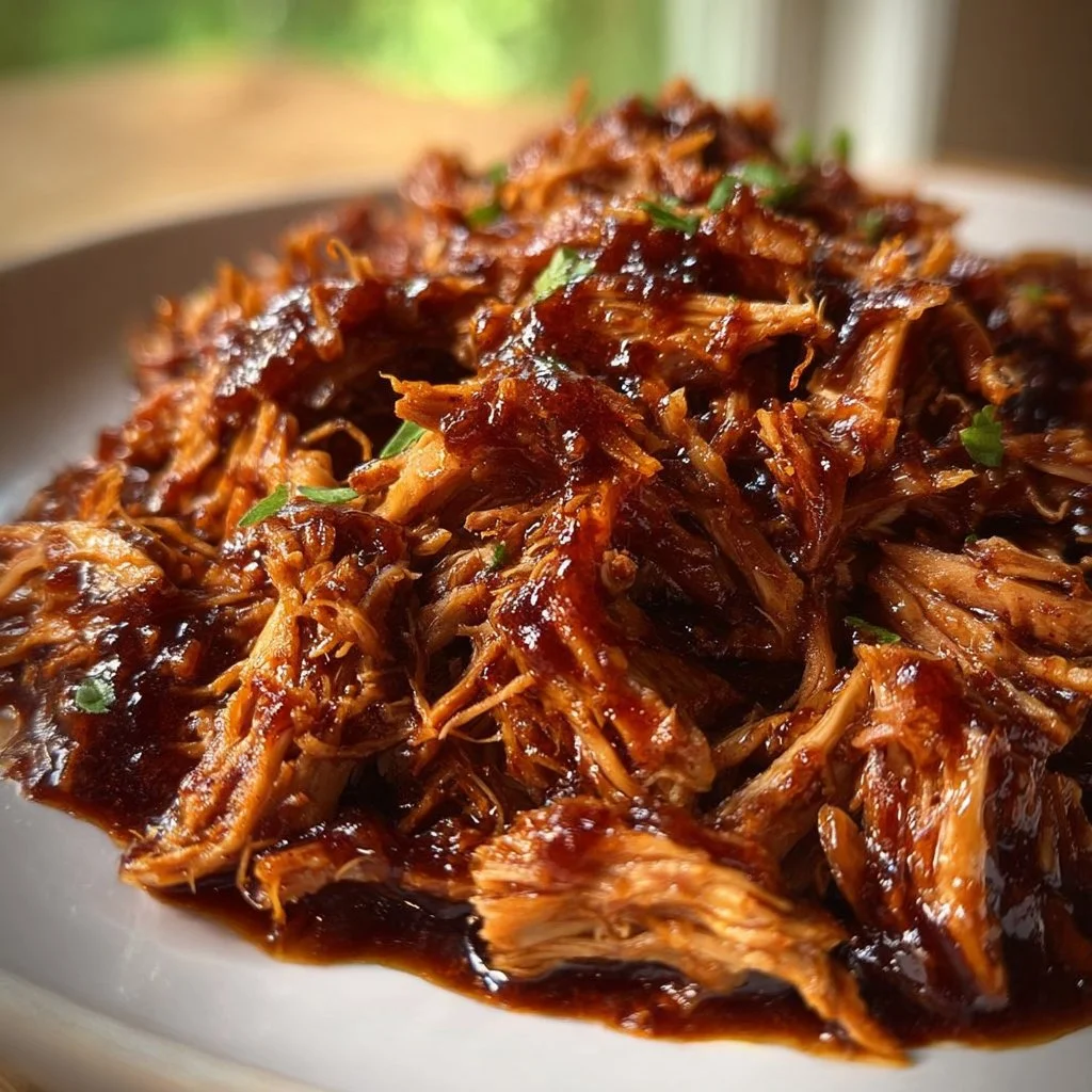 Crock Pot Pulled Pork served with coleslaw and BBQ sauce