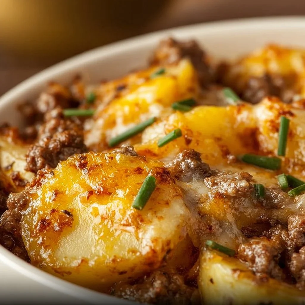 Delicious Crockpot hamburger potato casserole ready to serve
