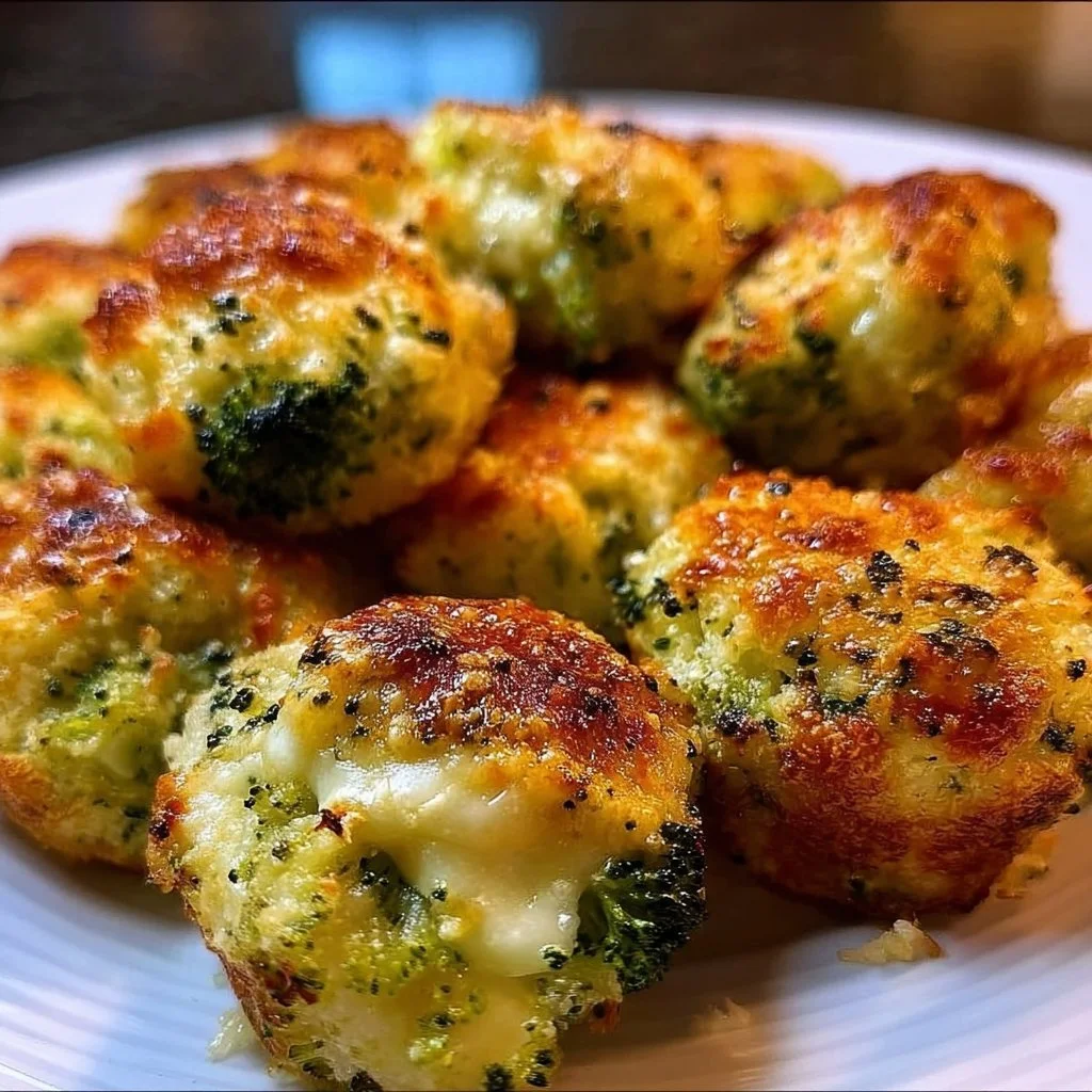 Crunchy baked broccoli cheese bites on a serving platter