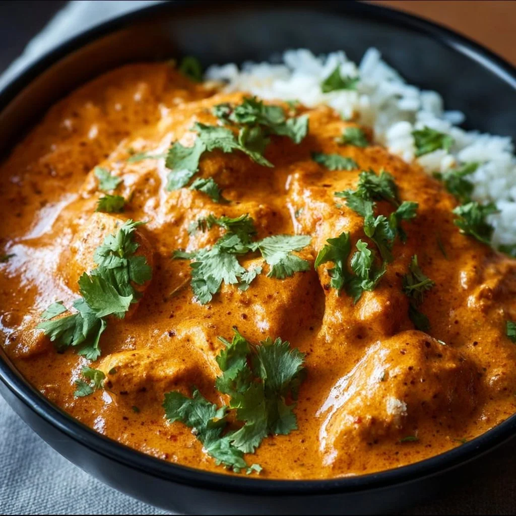 Delicious butter chicken recipe made in a crockpot with spices and tender chicken.