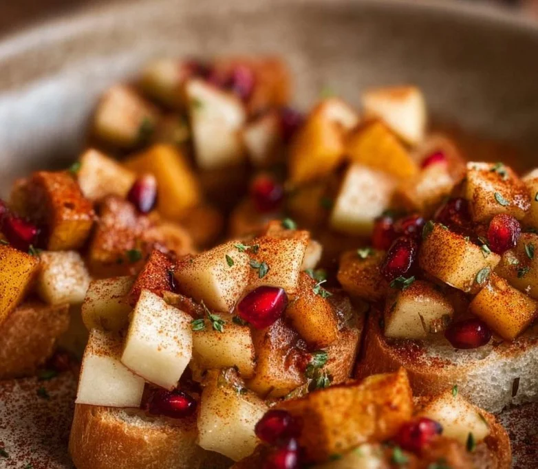 Delicious Fall Bruschetta with seasonal toppings and vibrant colors