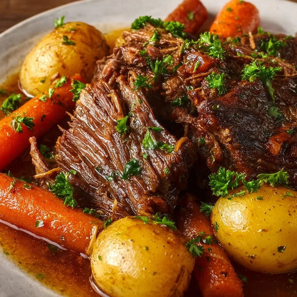 Delicious 5-star pot roast cooked in a slow cooker with vegetables and spices