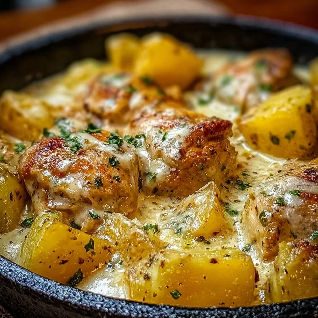 Delicious Garlic Parmesan Chicken and Potatoes cooked in a Crockpot