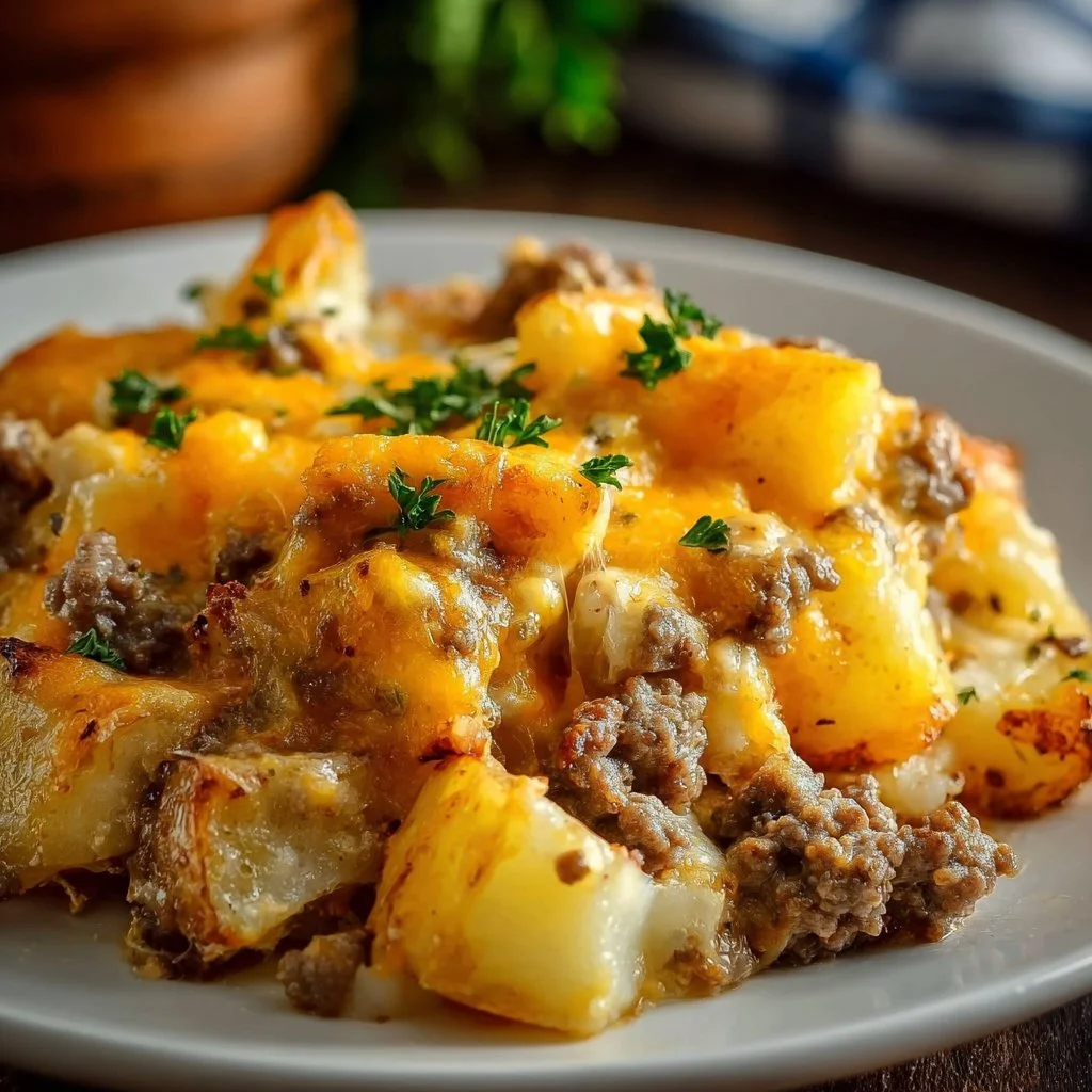 Slow Cooker Cowboy Potato Casserole with cheese and bacon