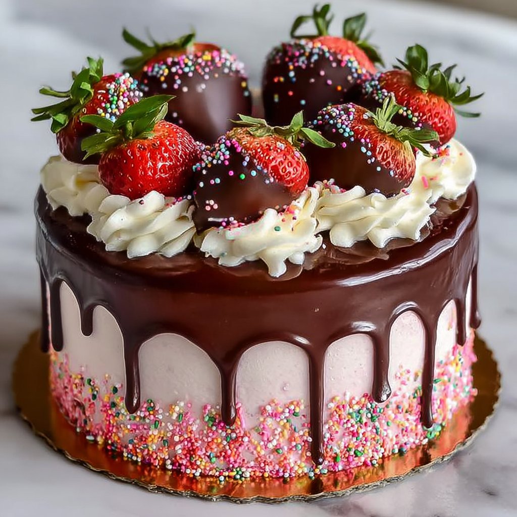 Chocolate-Dipped Strawberry Mousse Cake