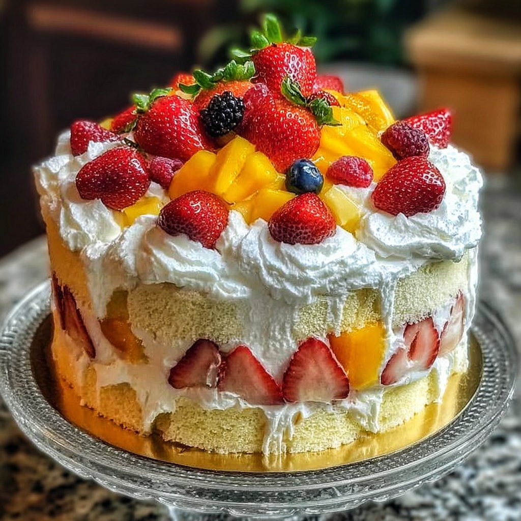 Fruit-Filled 3-Layer Whipped Cream Birthday Cake