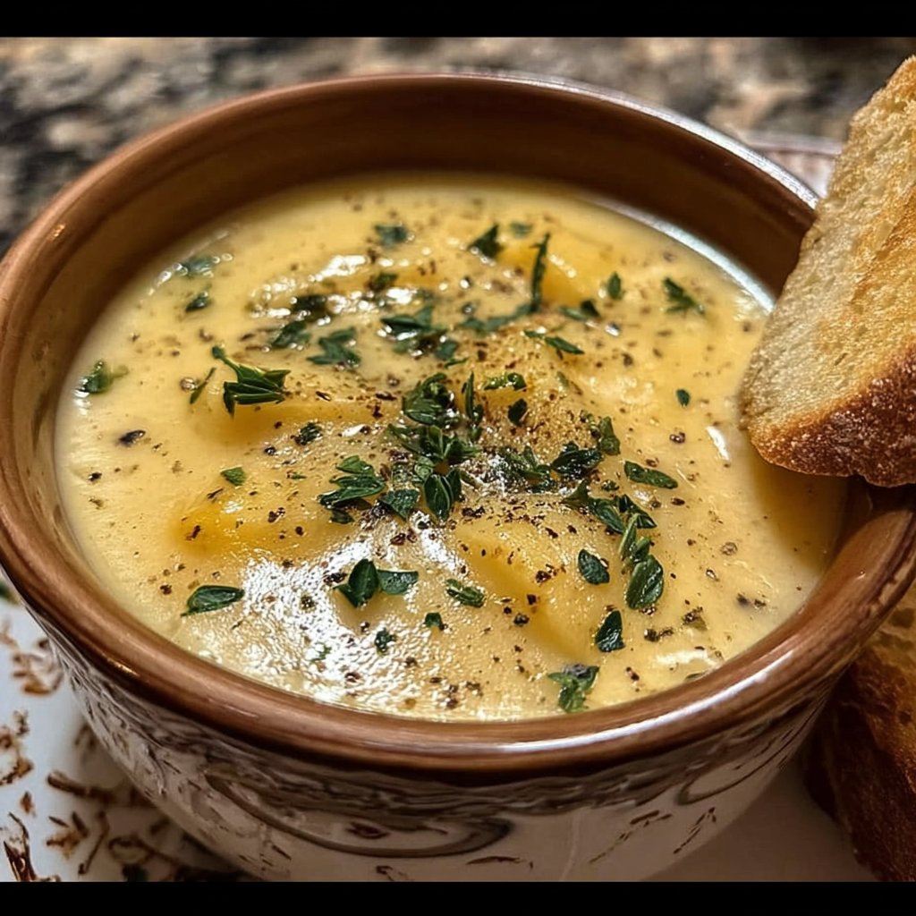 Hearty Cheddar Garlic Herb Potato Soup Recipe