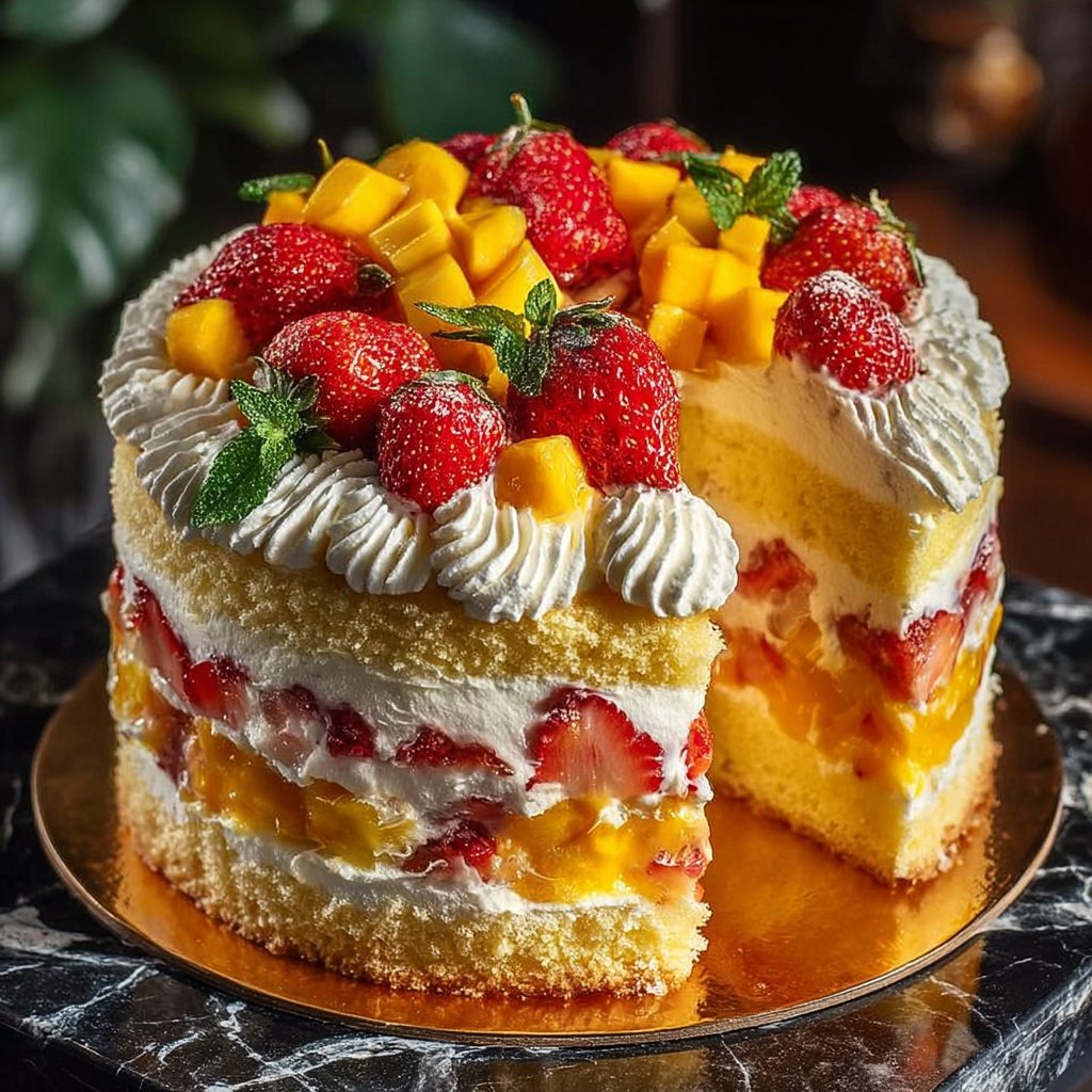 Fruit-Filled 3-Layer Whipped Cream Birthday Cake
