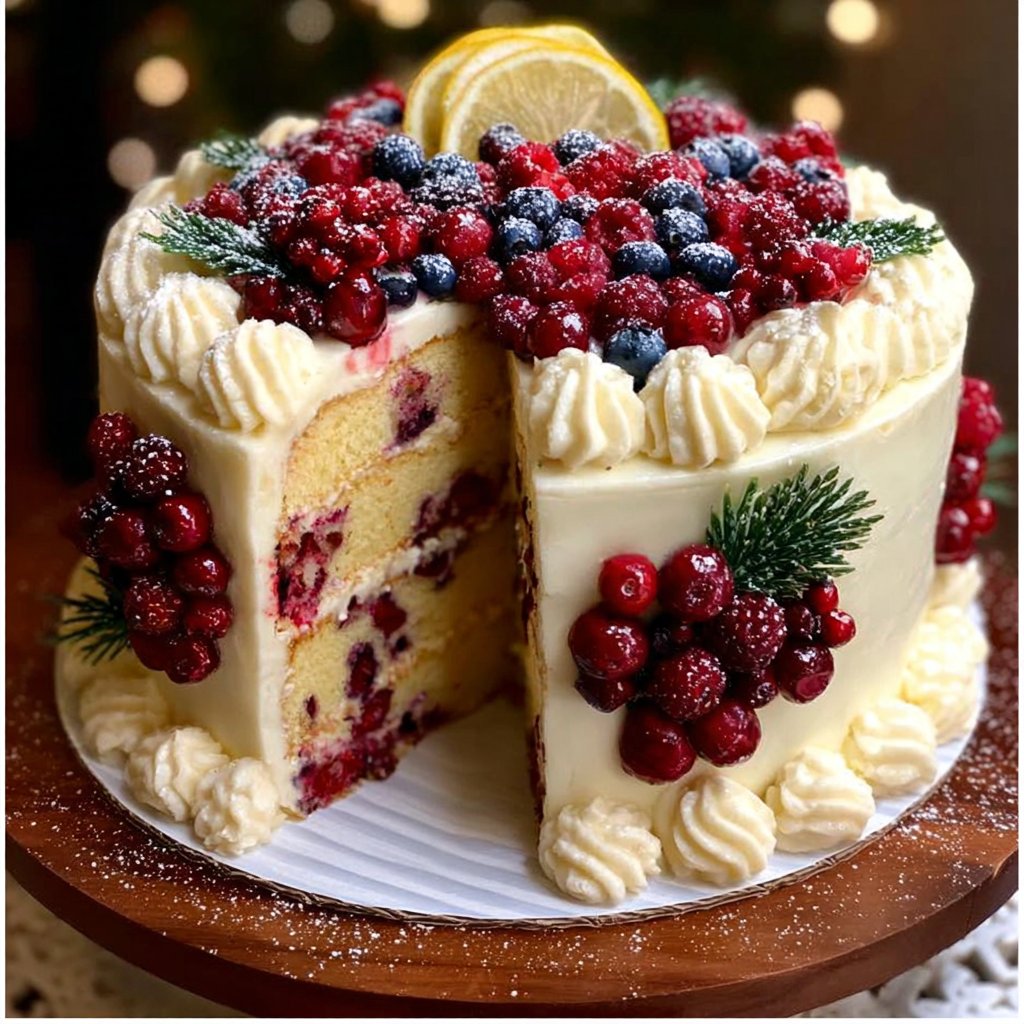 Lemon Berry Christmas Cake