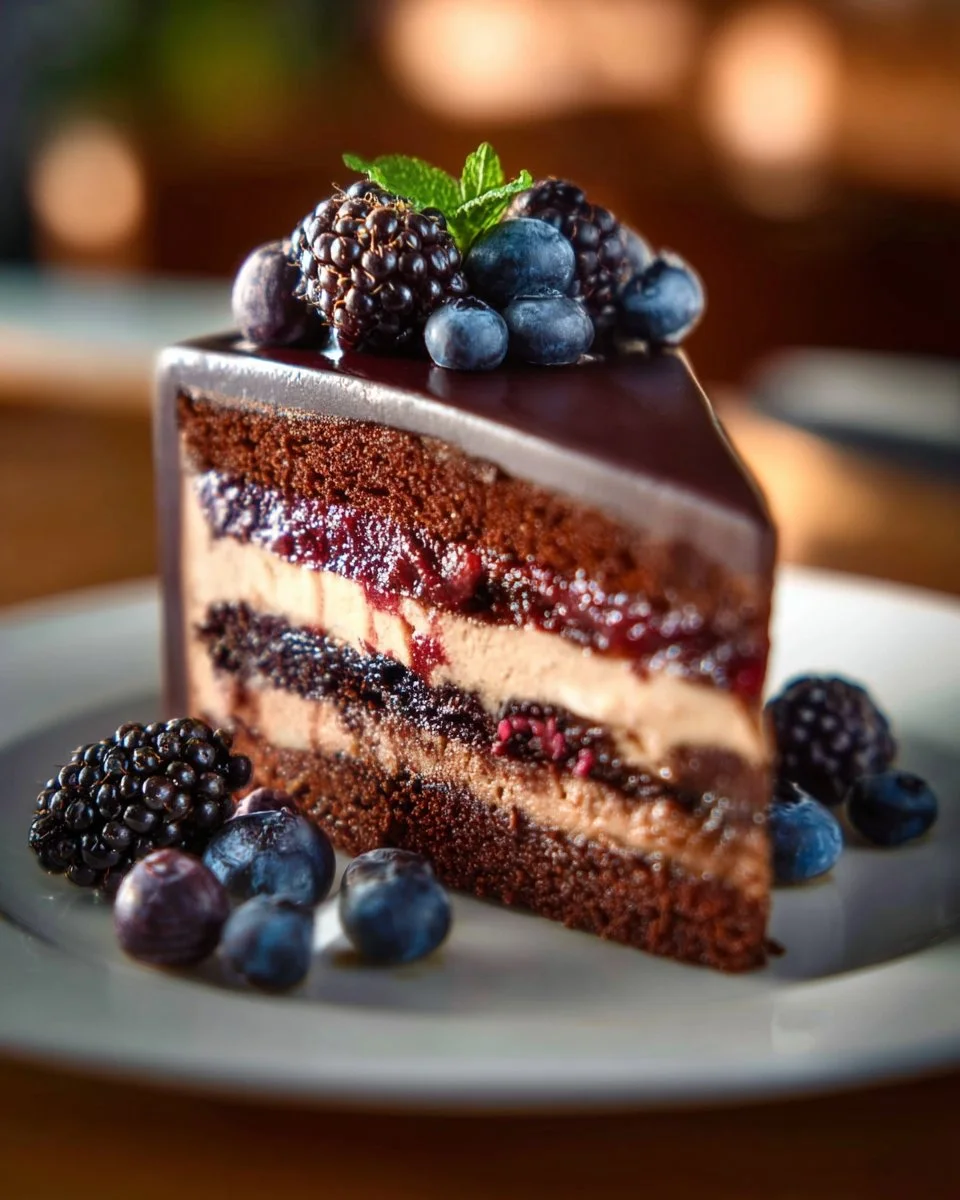 Berry Midnight Velvet Slice dessert with indigo hues and velvety texture