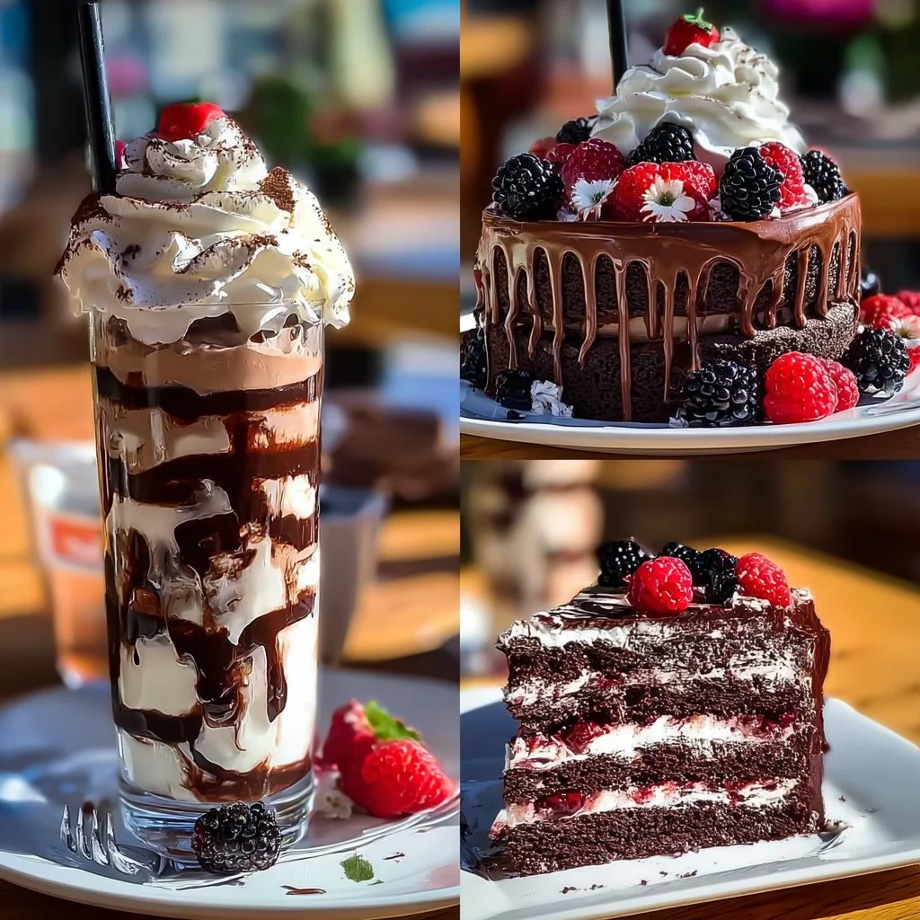 Delicious Black Forest Cake topped with whipped cream and cherries
