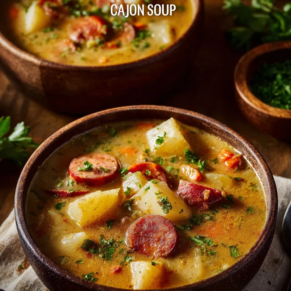 Creamy Cajun Potato Soup topped with green onions and spices in a bowl