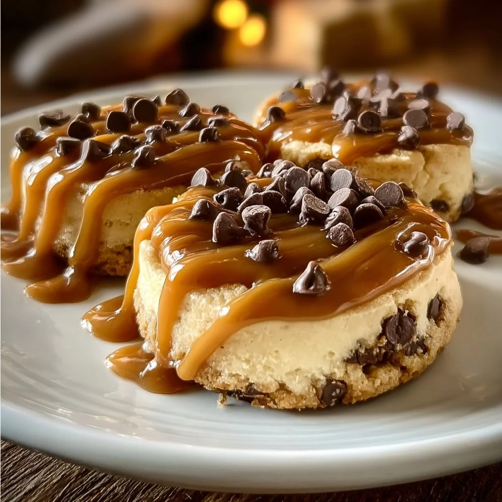 Delicious caramel cheesecake cookies with a golden caramel drizzle on top