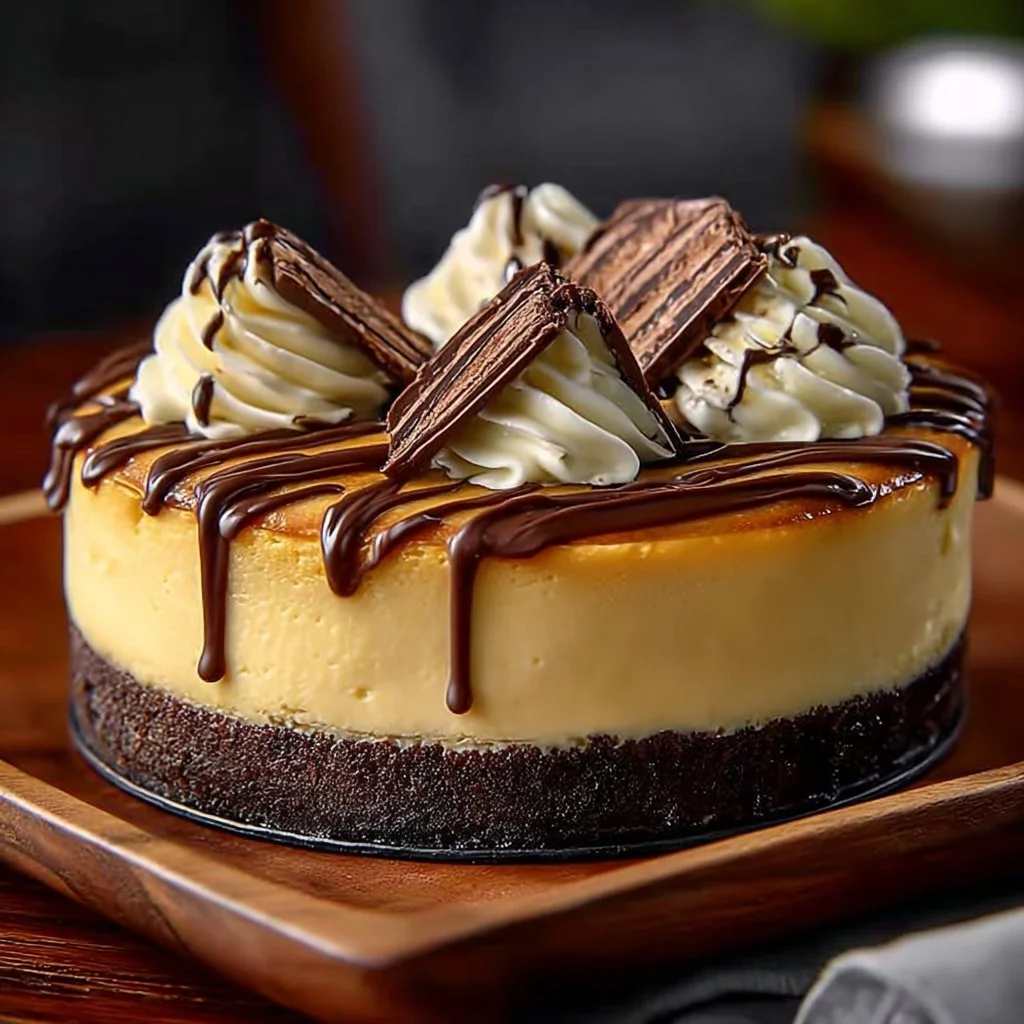 Delicious caramel chocolate cheesecake topped with coffee flavor.