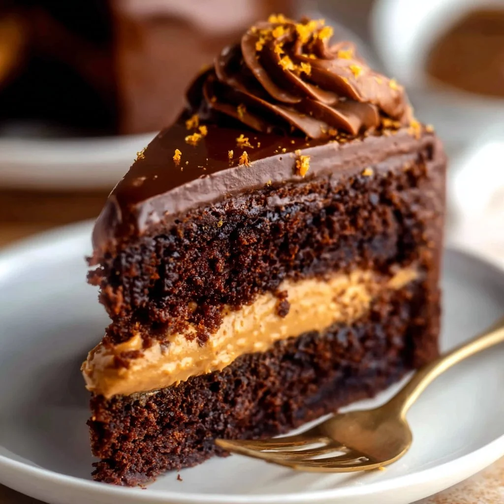 Delicious caramel-filled chocolate cake with rich frosting
