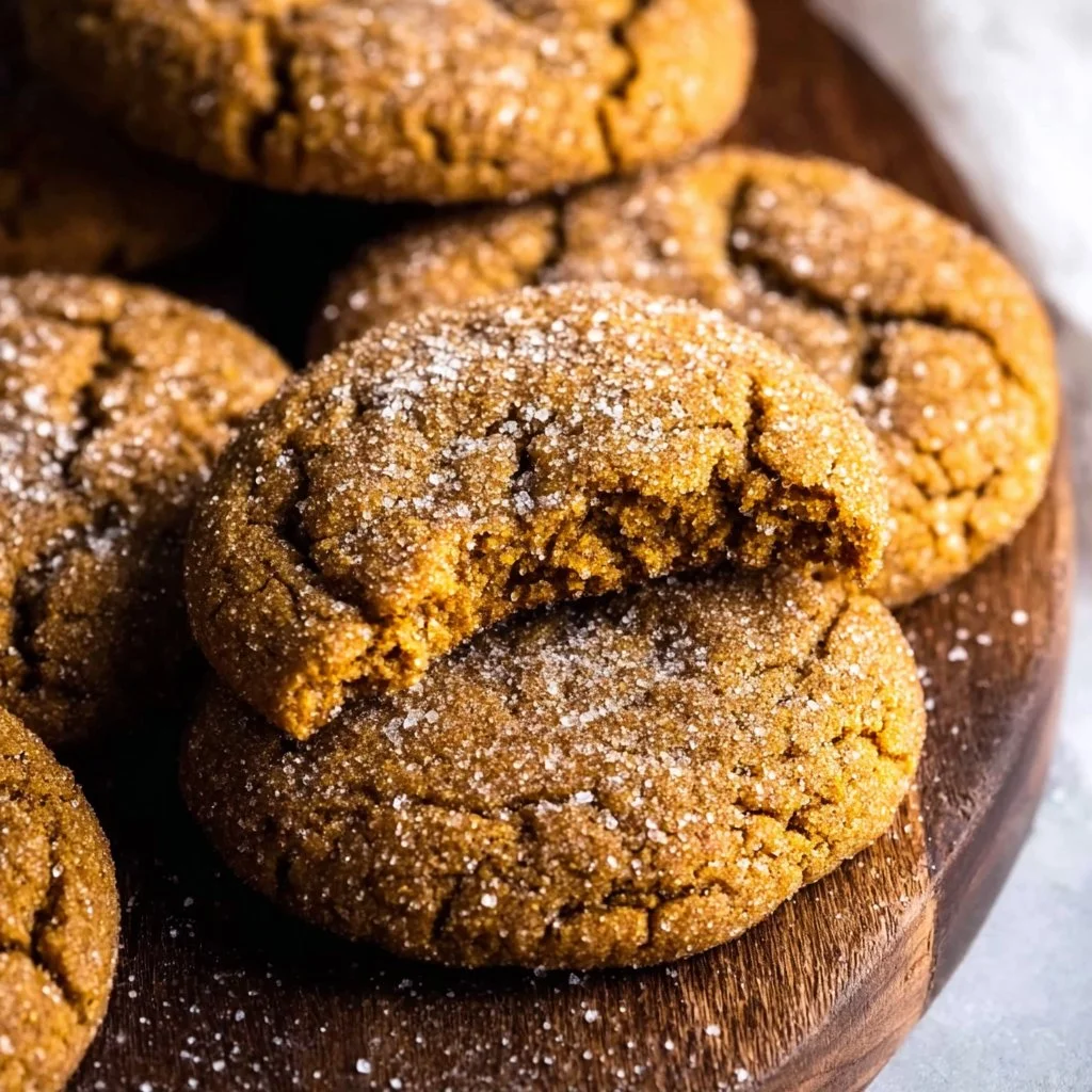 Chewy pumpkin spice molasses cookies on a baking tray with autumn leaves.