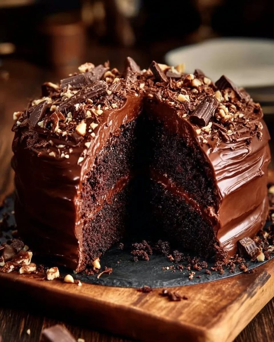 Delicious chocolate cake roll filled with cream and topped with chocolate glaze.