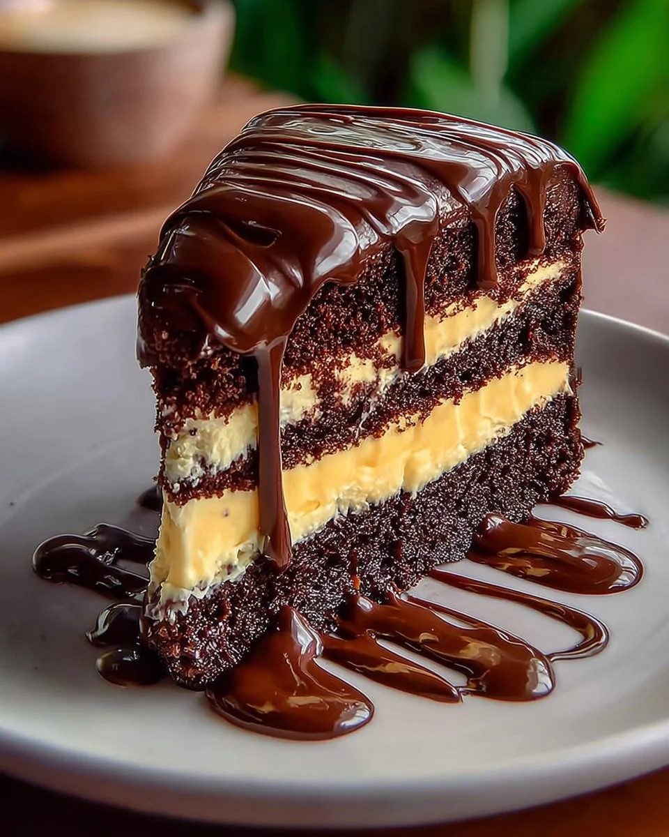 Decadent Chocolate Cheesecake filled and topped with rich ganache