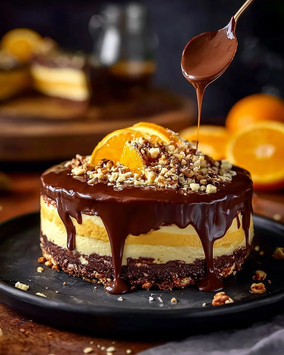 Chocolate ganache topping orange mascarpone cheesecake