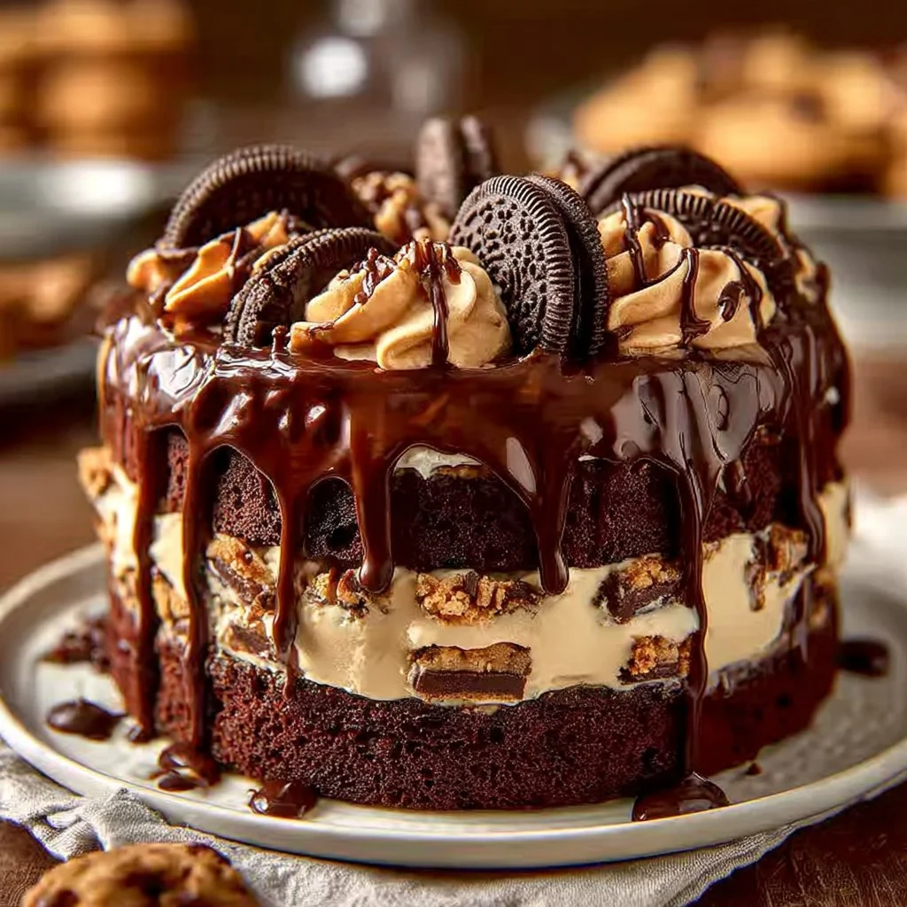 Decadent Chocolate Mocha Fudge Cake topped with rich chocolate ganache
