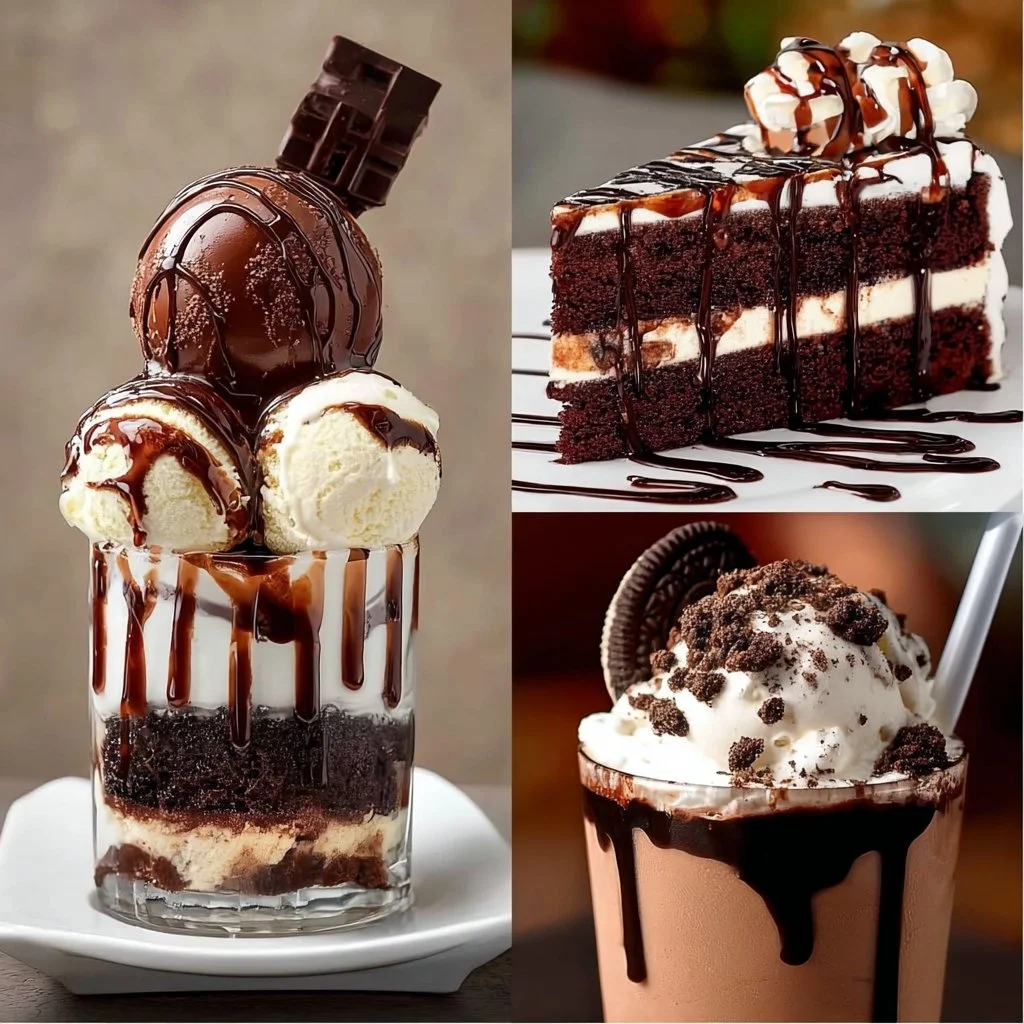Delicious chocolate shake served with a moist cake slice
