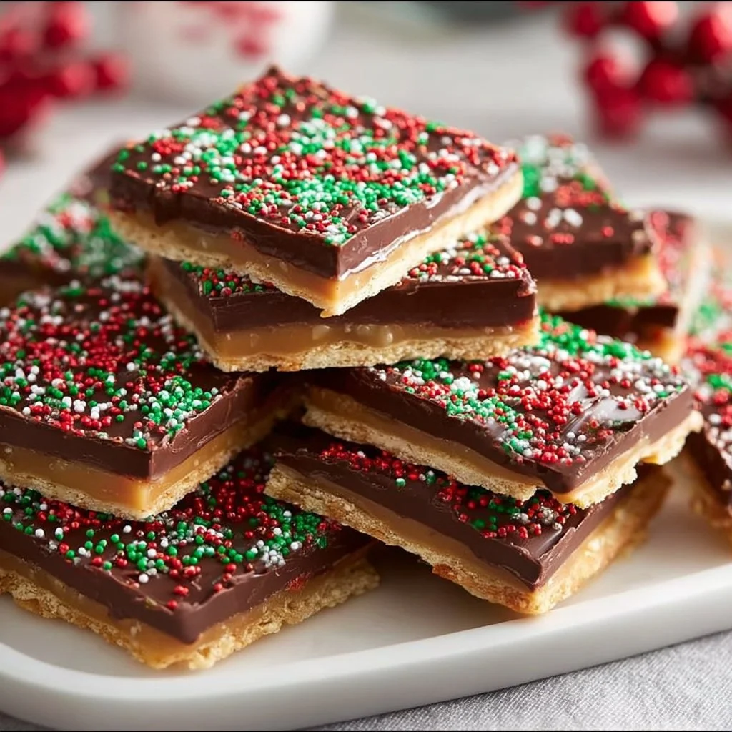 Delicious homemade Christmas Crack made with toffee and chocolate.