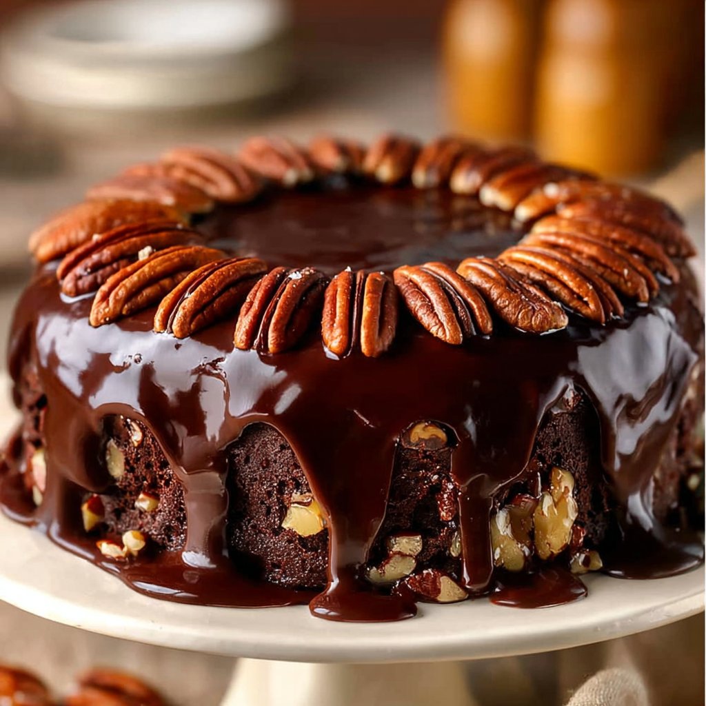 Chocolate Pecan Cake with Ganache