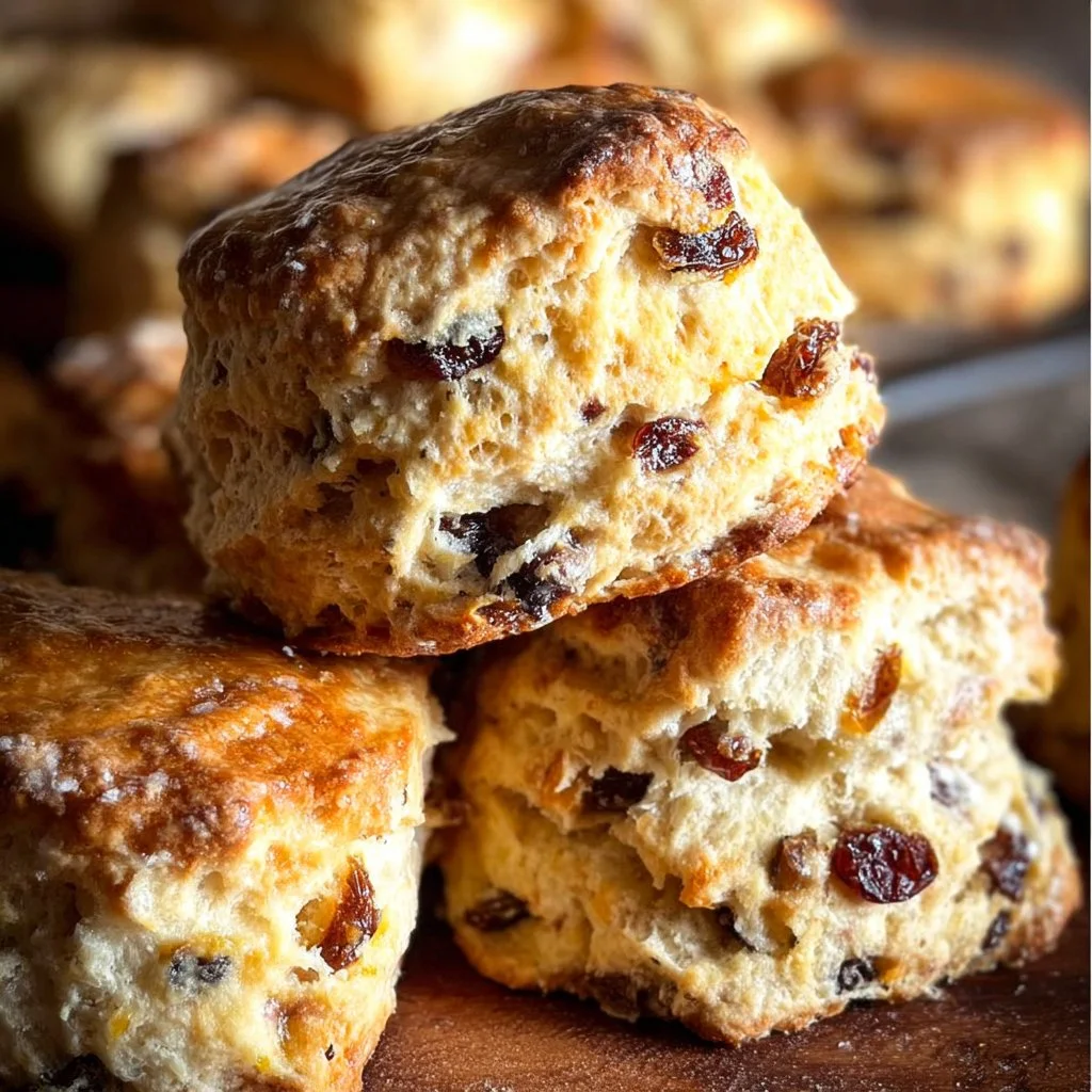 Freshly baked Irish soda bread scones on a wooden table