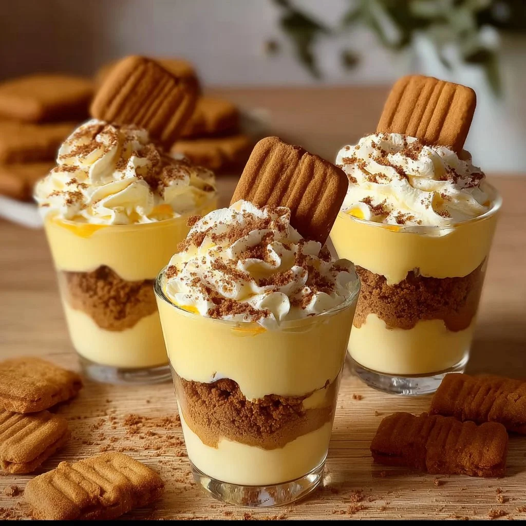 Lotus Biscoff dessert cups topped with cookies and cream