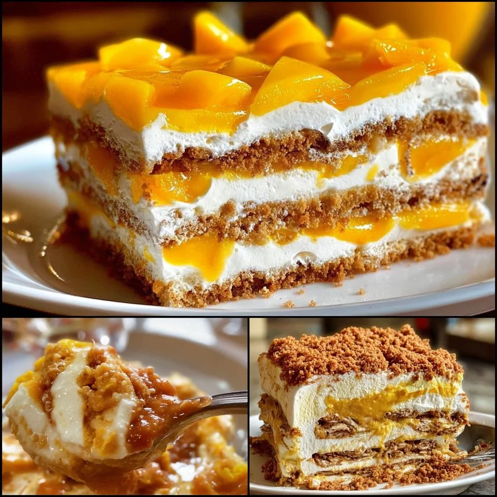 Delicious cold mango cream fridge cake featuring Mango Grahams
