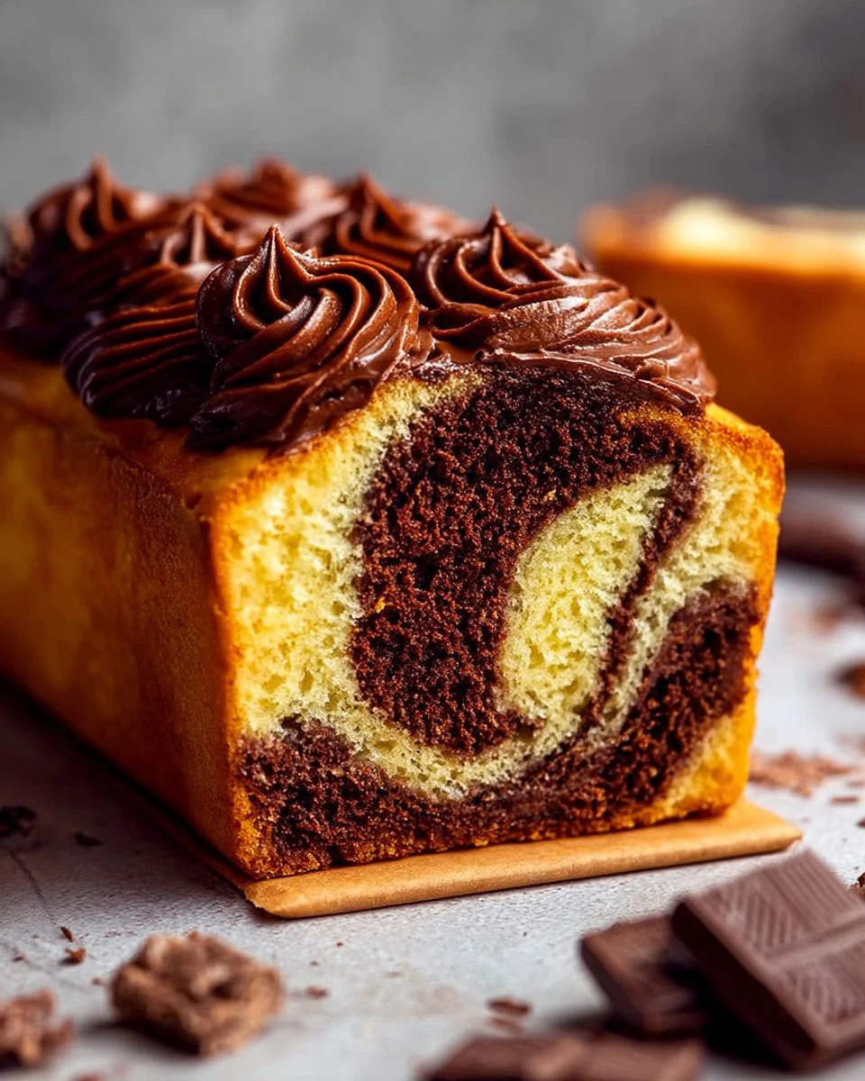 Marble Cake Loaf with Biscoff drizzled on top for a delicious dessert