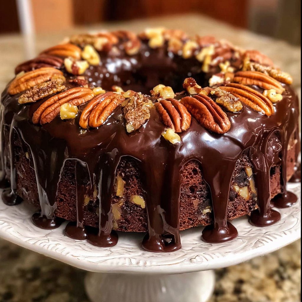Chocolate Pecan Cake with Ganache