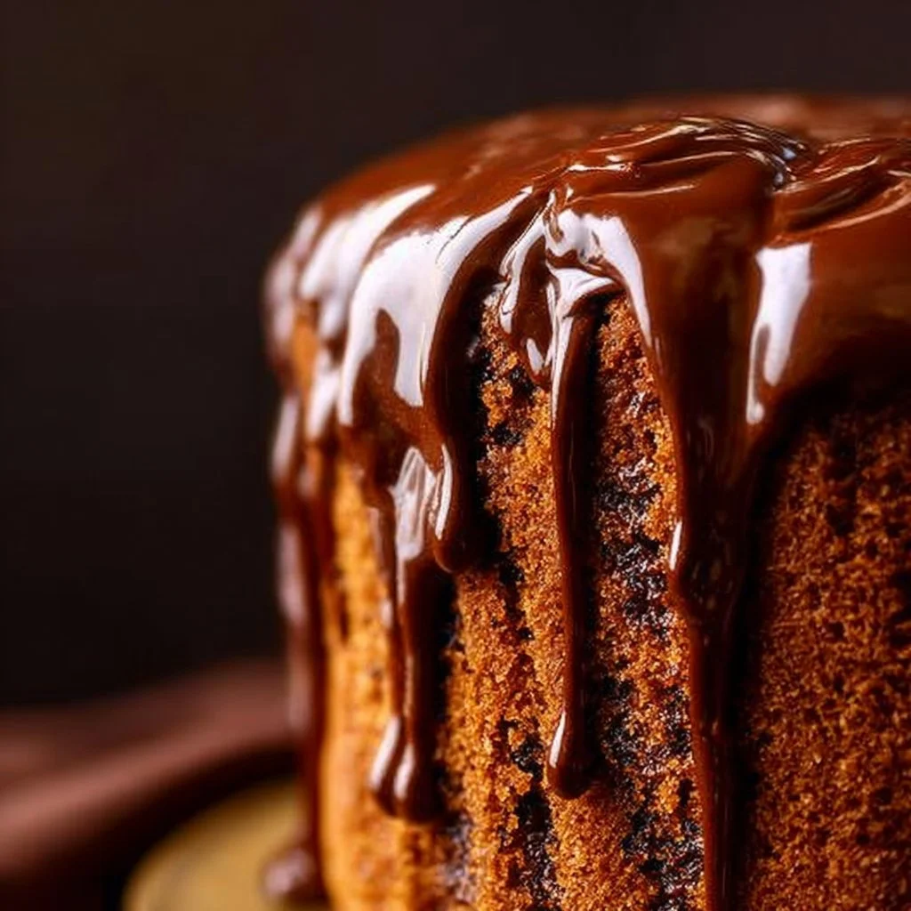 Mocha Coffee Cake filled with chocolate frosting and garnished with coffee beans
