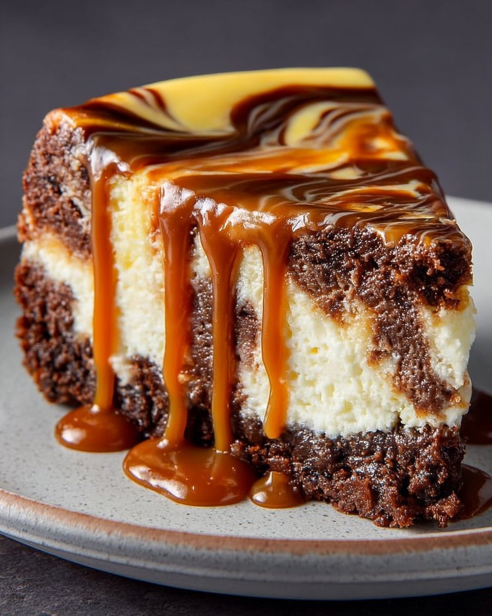 Caramel Swirl Brownie Cheesecake