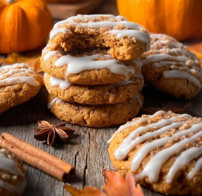 Freshly baked Pumpkin Coffee Cake Cookies on a plate